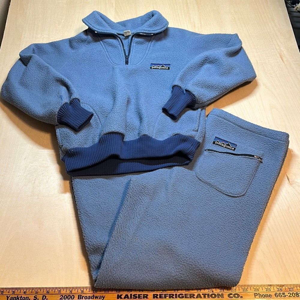 Vintage 80s Patagonia 2 piece Womens‎ Sweatsuit Blue 13/14 Large Rare Synchilla